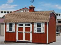 Pine Creek 10x16 HD New England Dutch Barn with Redwood walls, Navajo trim and shutters, and Shakewood shingles