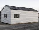 12x24 Peak Style Storage Shed with Vinyl Siding and Workshop Shelving Package